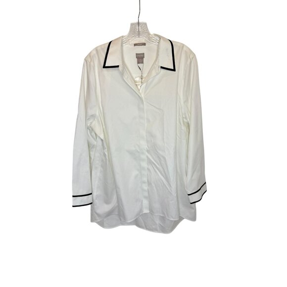 Chico's No-Iron White Black Contrast Trim Hi-Low Tunic Top - Size 3 XL - Picture 3 of 12